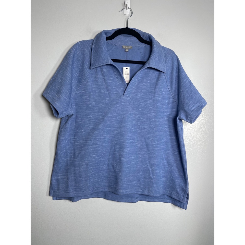 TALBOTS Short‎ Sleeve V-Neck Polo Sweatshirt XL Blue NEW Lounge Casual Active
